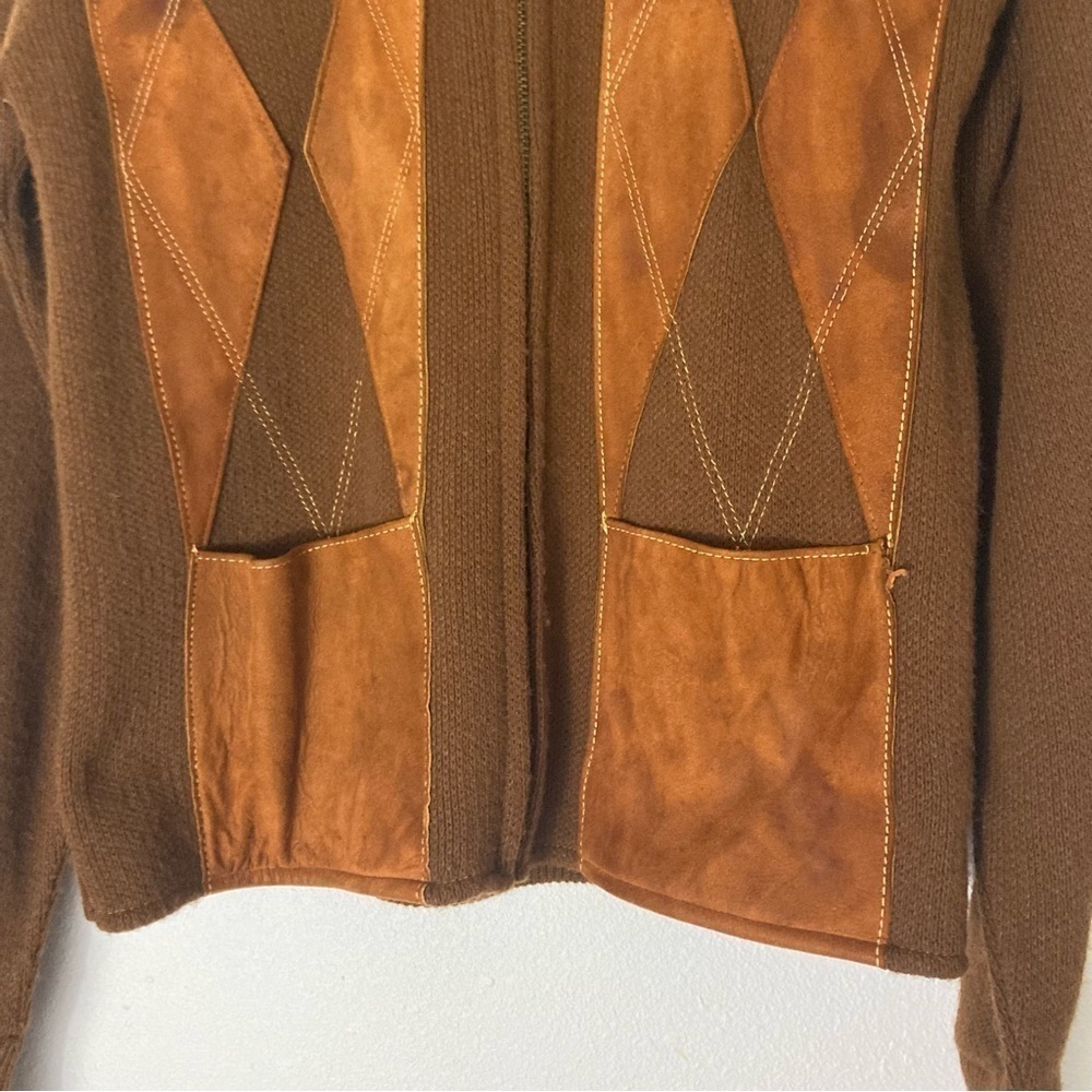 Vintage brown diamond virgin Orlon acrylic zip up cardigan size M - Picture 4 of 16